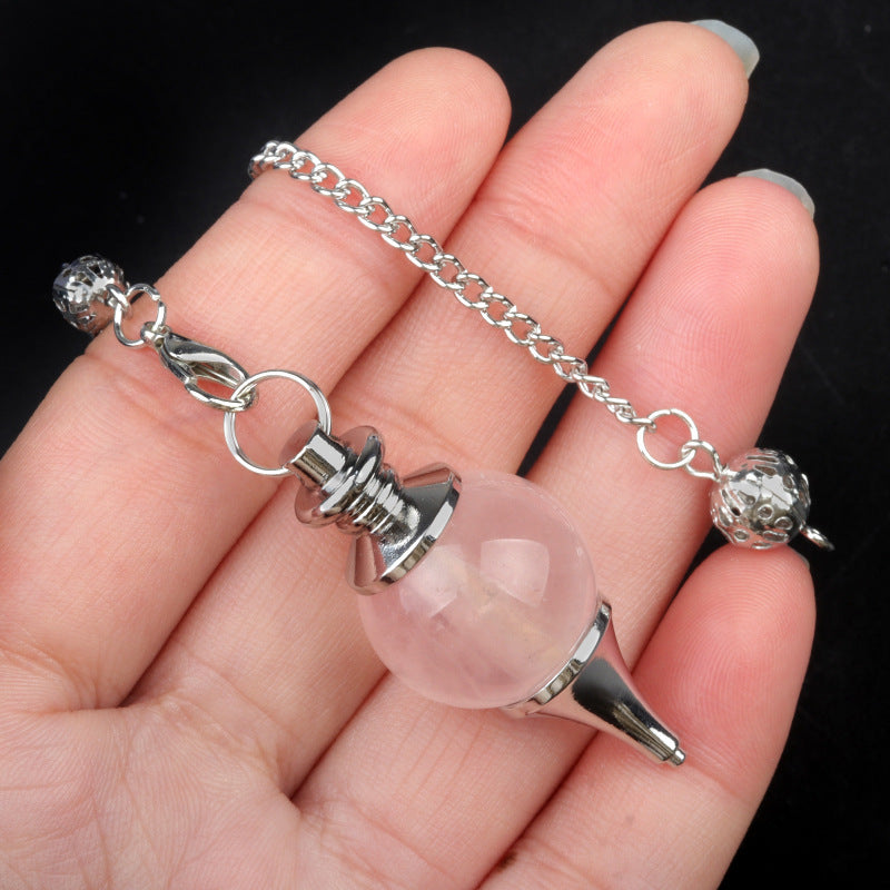 1764 - Natural Crystal Agate Semi-Precious Stone Sphere Pendulum Pendant, Detachable Three-Piece Set Pendulum Pendant Necklace