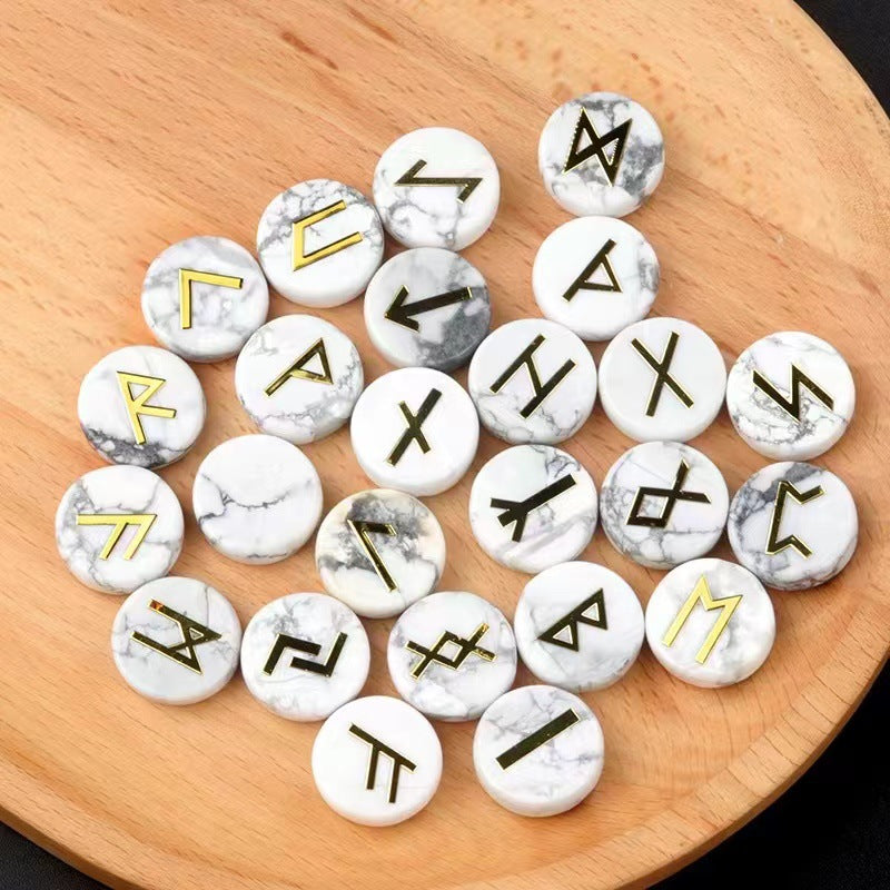 1662-25 pieces per pack Runes natural crystal agate rune letter disc set Nordic Germanic