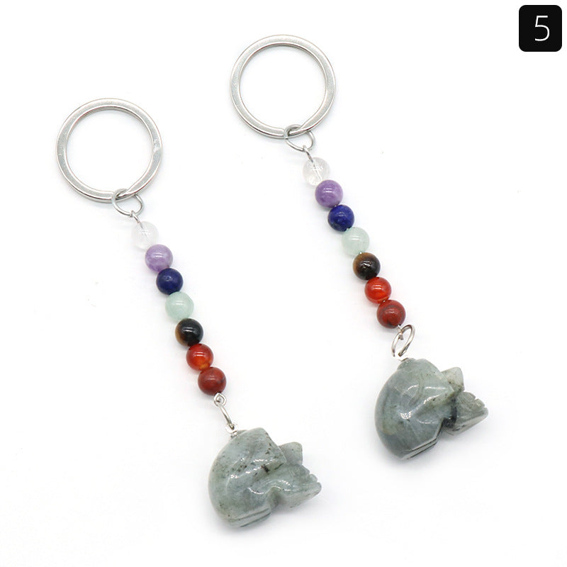 1470-Natural crystal agate skull keychain pendant carved ghost head about 1 inch small skull Halloween