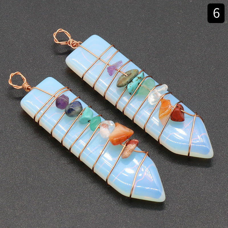 1214-Colorful stone natural crystal agate stone arrow pendant Colorful crystal gravel DIY wire pendant