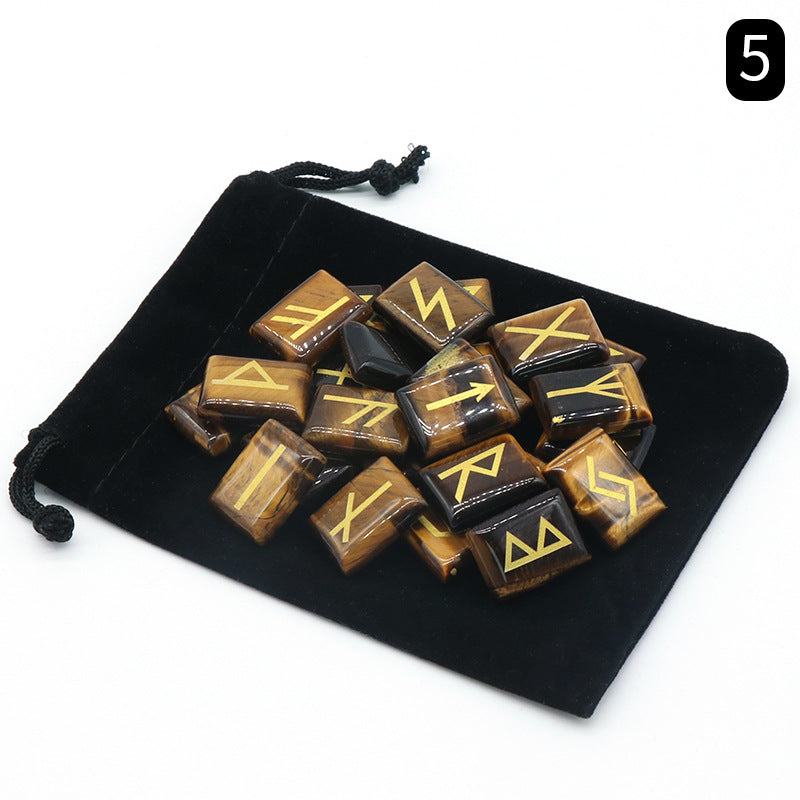 1035-Runes Pink Crystal Rune Letters Red Agate Obsidian Rune Wording Semi-precious Stones 25 Pieces