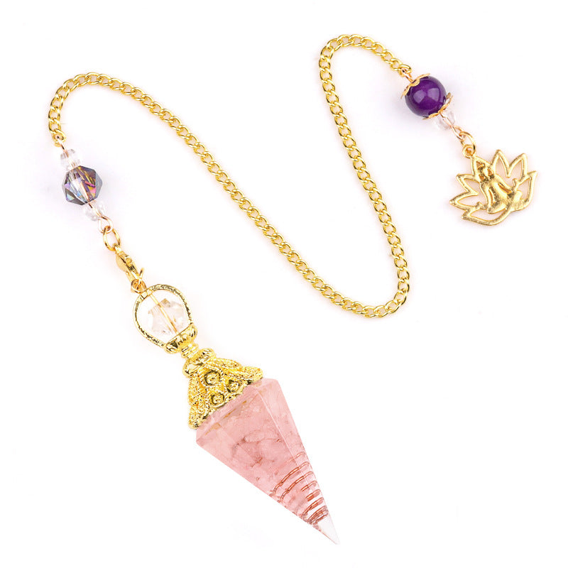 2110 - Natural Crystal Agate Stone Colorful Gravel Resin Gold Hexagonal Cone Pendulum Pendant - New Cross-Border Product