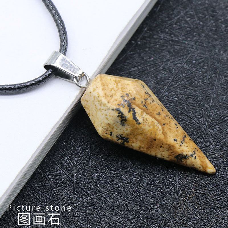 748-Natural Crystal Pendant Hexagonal Prism Conical Six-Sided Rhombus Pendulum