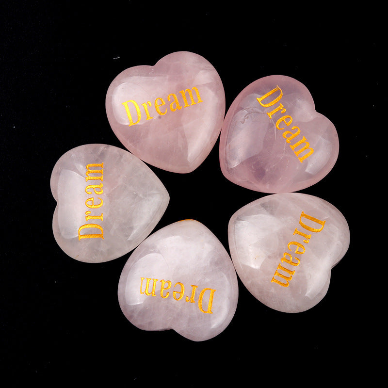 1684-Inspirational Stones Natural Pink Crystal Power Stone 30mm Love Inspiration Stone 15 Words