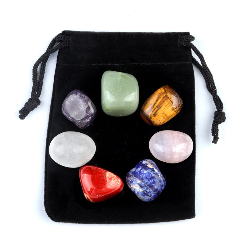 1536-Natural stone crystal agate stone seven veins irregular rolling stone colorful stone yoga stone 7/8 pieces set