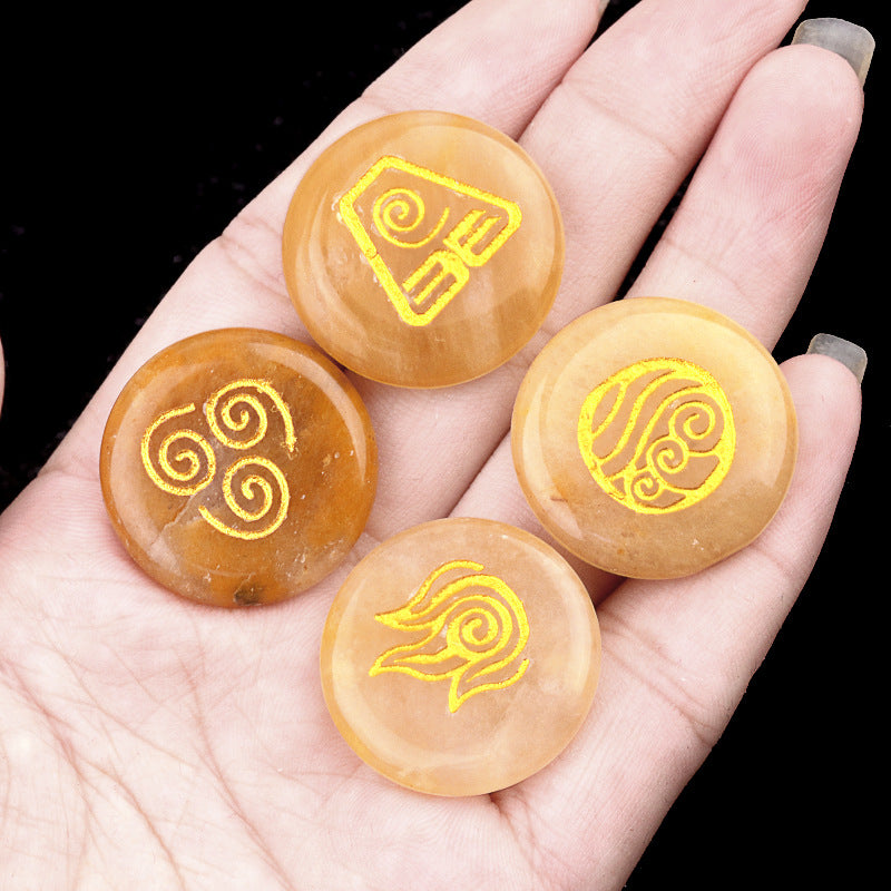 2074-Natural crystal agate stone four elements symbol earth water fire ancient Greek four elements aura symbol