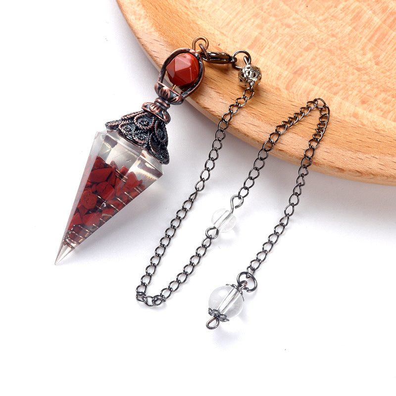 1630 - Resin Crystal Chip Pendulum, Crystal Agate Epoxy Hexagonal Prism Pendant, European & American Cross-Border Trade