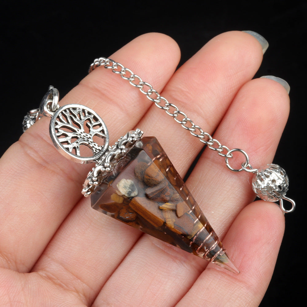 1769-Tree of Life Resin Stone Pendulum Crystal Agate Stone Resin Drip Hexagonal Cone Pendulum Cross-Border Supply