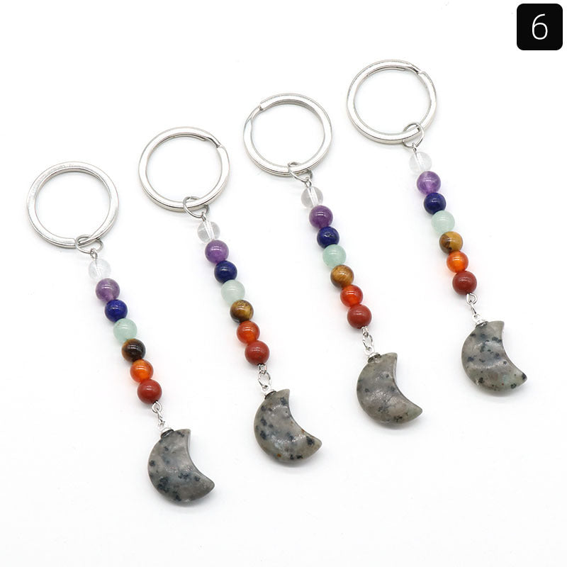 1486-Natural crystal colorful stone moon keychain bag pendant ornaments chakra keychain wholesale