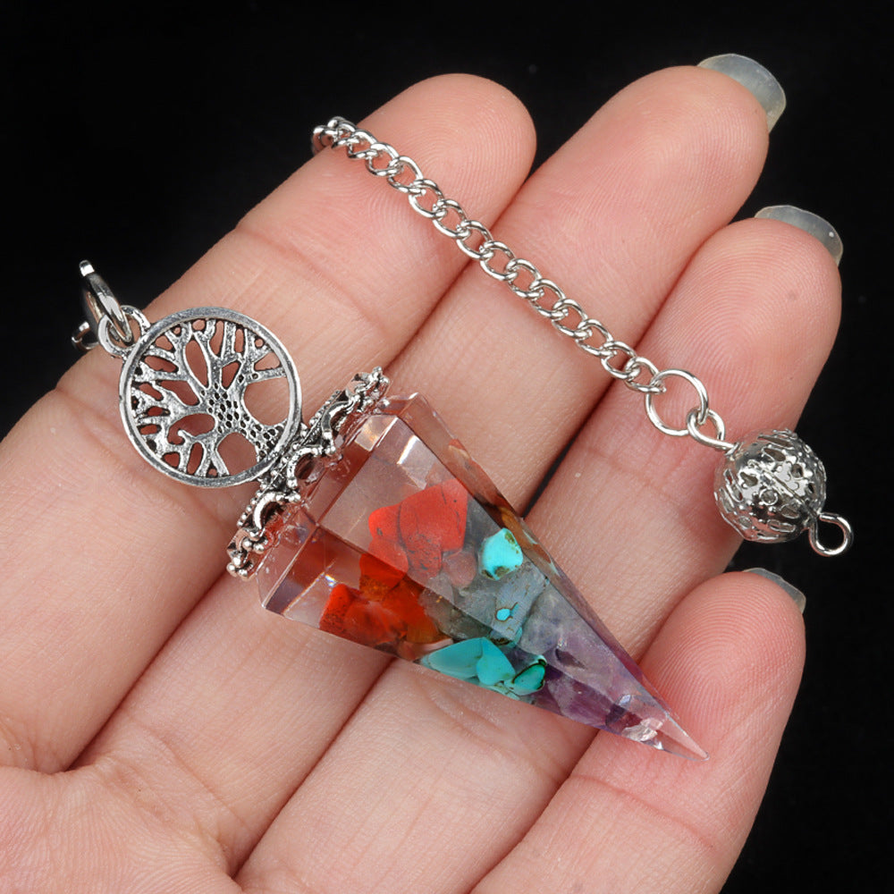 1769-Tree of Life Resin Stone Pendulum Crystal Agate Stone Resin Drip Hexagonal Cone Pendulum Cross-Border Supply