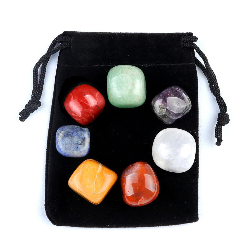 1536-Natural stone crystal agate stone seven veins irregular rolling stone colorful stone yoga stone 7/8 pieces set