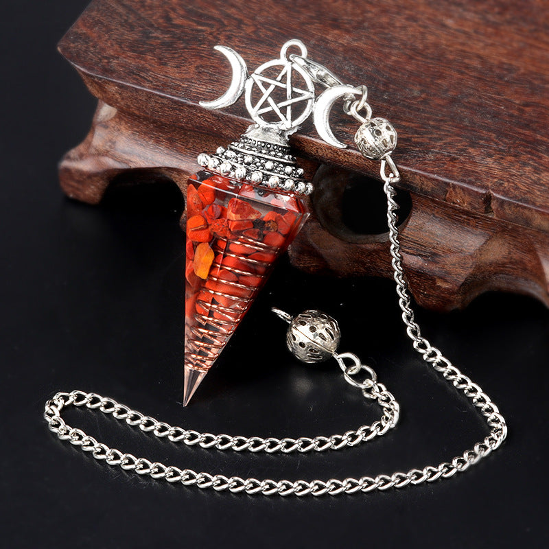 1690 - Three-Phase Moon Rainbow Stone Resin Crystal Gem Six-Sided Pendulum Chakra Pendant Cross-Border Jewelry