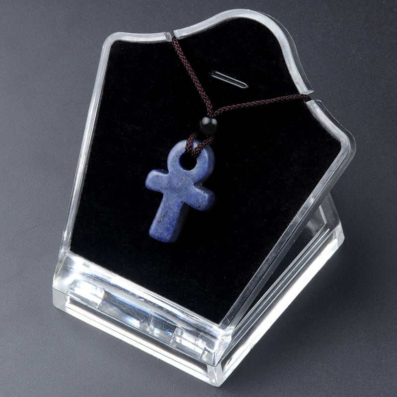 1632-Crystal Agate Ankh Cross Necklace Egyptian Life Symbol Stone Necklace Cross-border Supply