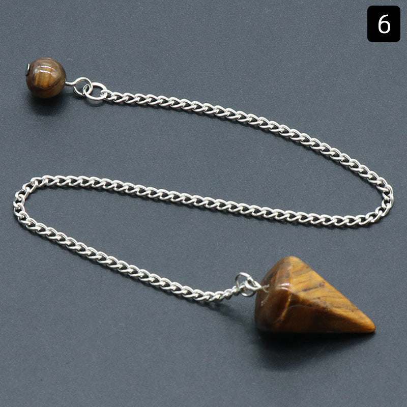 1295-Hexagonal Prism Rose Quartz Tiger Eye Pendulum, Natural Agate Crystal Gemstone Cone Pendant, DIY Crystal Pendant