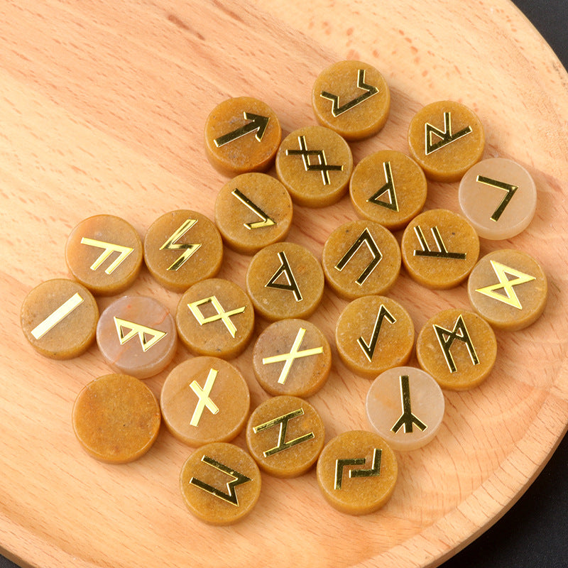 1662-25 pieces per pack Runes natural crystal agate rune letter disc set Nordic Germanic