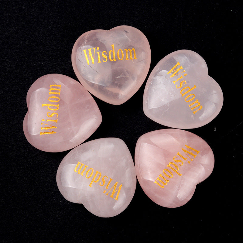 1684-Inspirational Stones Natural Pink Crystal Power Stone 30mm Love Inspiration Stone 15 Words