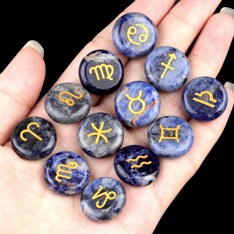 1987-Crystal Stone Twelve Constellations Bags 12 Constellations Rune Aura Stone Christmas Gift Cross-border Supply