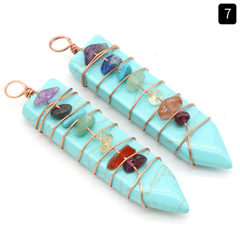 1214-Colorful stone natural crystal agate stone arrow pendant Colorful crystal gravel DIY wire pendant