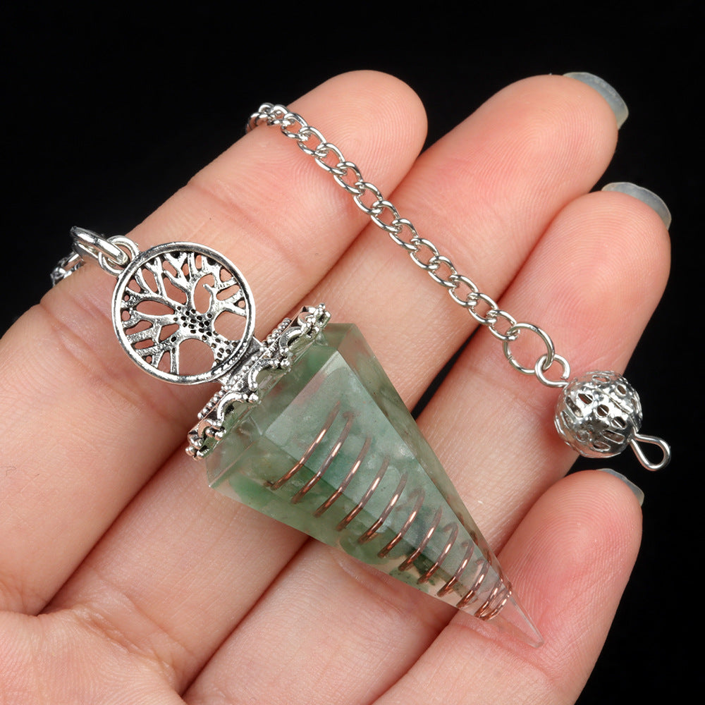 1769-Tree of Life Resin Stone Pendulum Crystal Agate Stone Resin Drip Hexagonal Cone Pendulum Cross-Border Supply