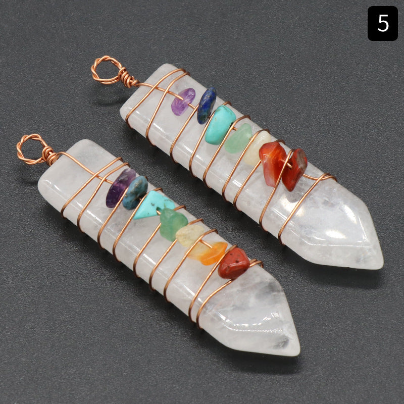 1214-Colorful stone natural crystal agate stone arrow pendant Colorful crystal gravel DIY wire pendant