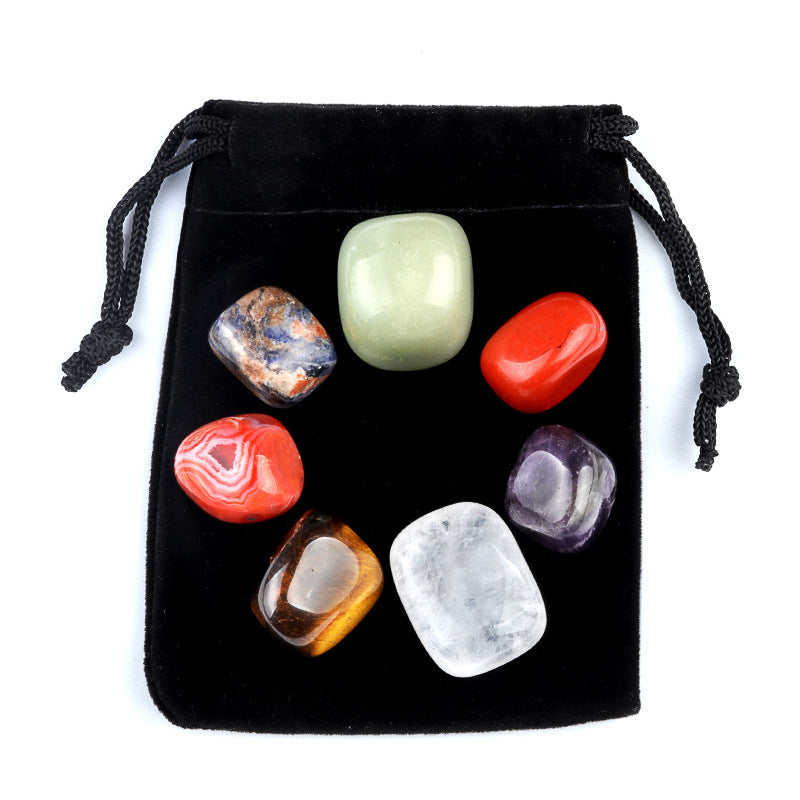 1536-Natural stone crystal agate stone seven veins irregular rolling stone colorful stone yoga stone 7/8 pieces set