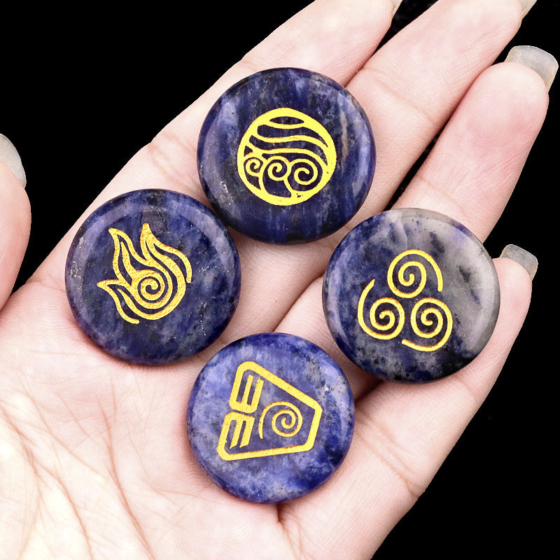 2074-Natural crystal agate stone four elements symbol earth water fire ancient Greek four elements aura symbol