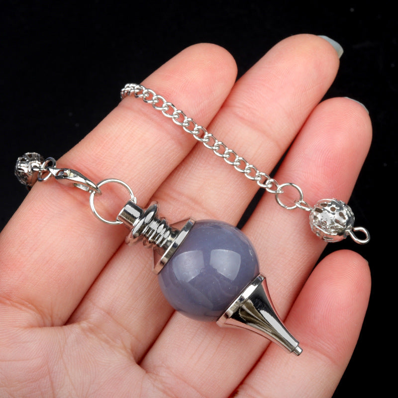 1764 - Natural Crystal Agate Semi-Precious Stone Sphere Pendulum Pendant, Detachable Three-Piece Set Pendulum Pendant Necklace