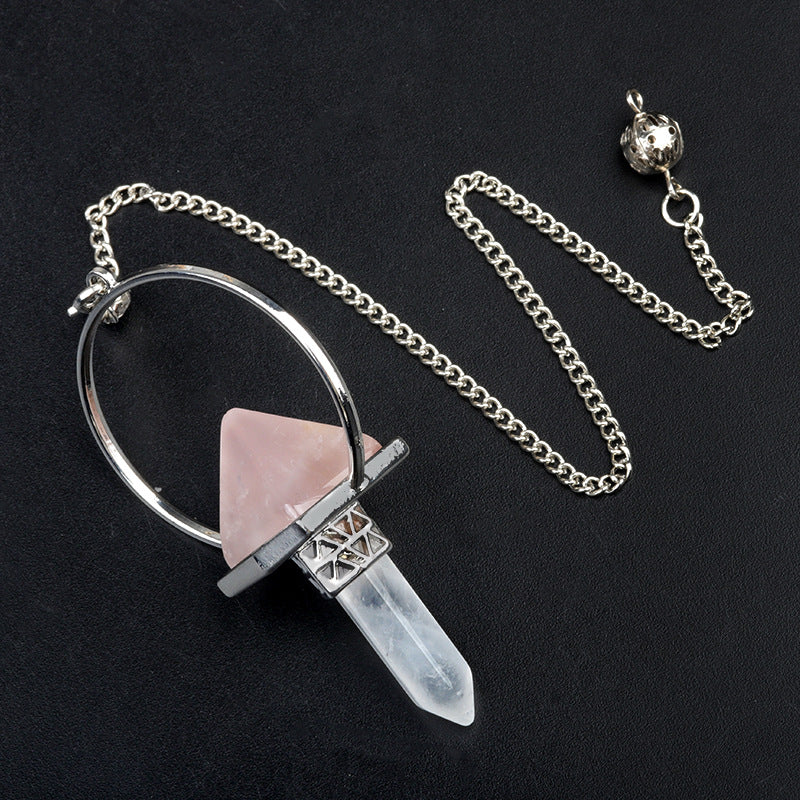 1925-White Crystal Column Pyramid Hexagonal Column Pendulum Pendant Energy Amplifier Pendant