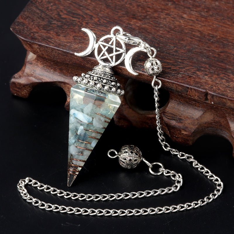 1690 - Three-Phase Moon Rainbow Stone Resin Crystal Gem Six-Sided Pendulum Chakra Pendant Cross-Border Jewelry