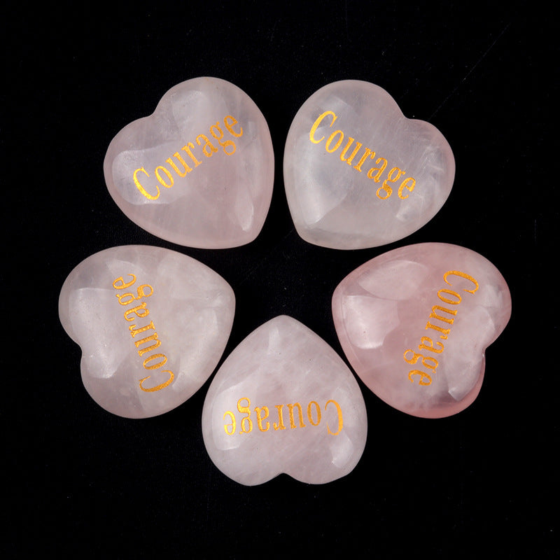 1684-Inspirational Stones Natural Pink Crystal Power Stone 30mm Love Inspiration Stone 15 Words