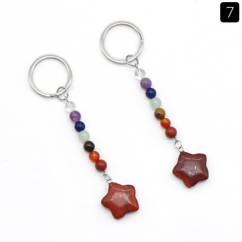 1472-Natural crystal colorful stone five-pointed star keychain pendant jewelry bag pendant diy keychain wholesale