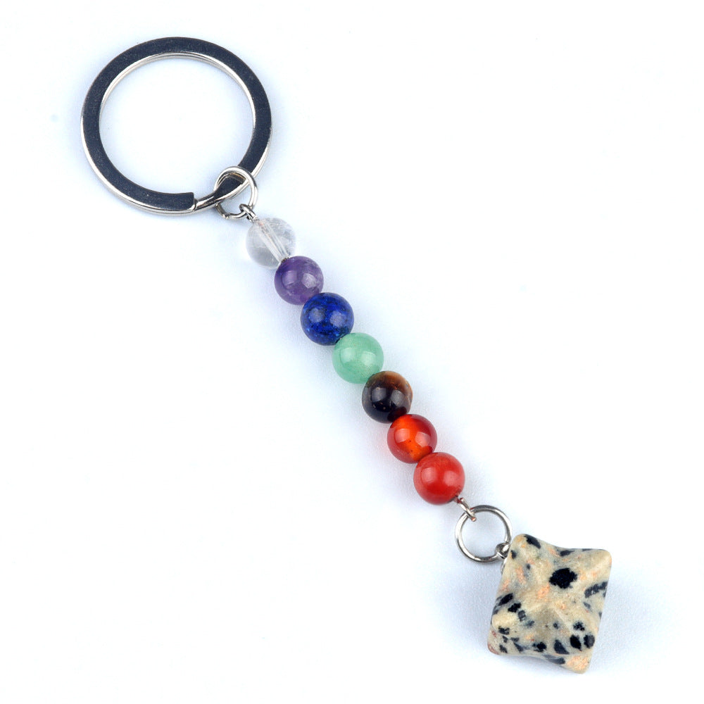 1937-Natural crystal agate colorful stone Kaba star keychain Merkaba star three-dimensional six-pointed star pendant