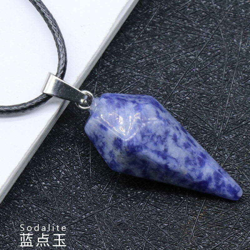 748-Natural Crystal Pendant Hexagonal Prism Conical Six-Sided Rhombus Pendulum