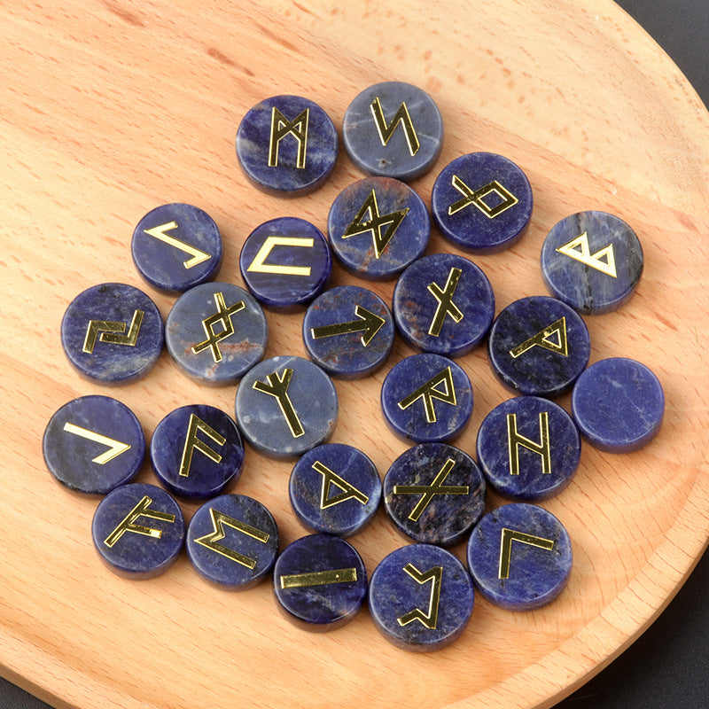 1662-25 pieces per pack Runes natural crystal agate rune letter disc set Nordic Germanic