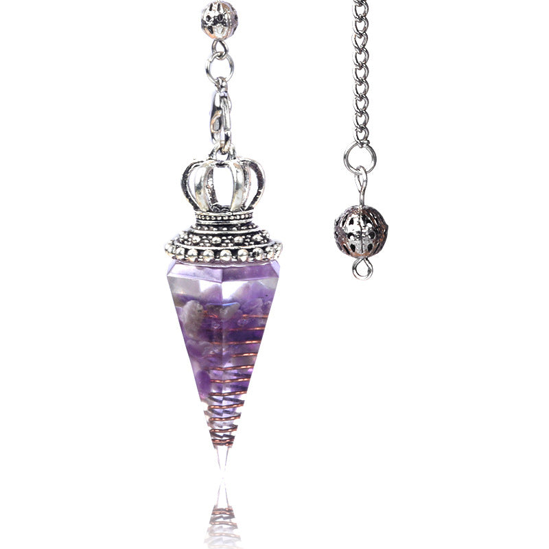 1645 - Soul Pendulum Crystal Chip Resin Pendulum, Hexagonal Prism Chakra Pendulum, Cross-Border Jewelry