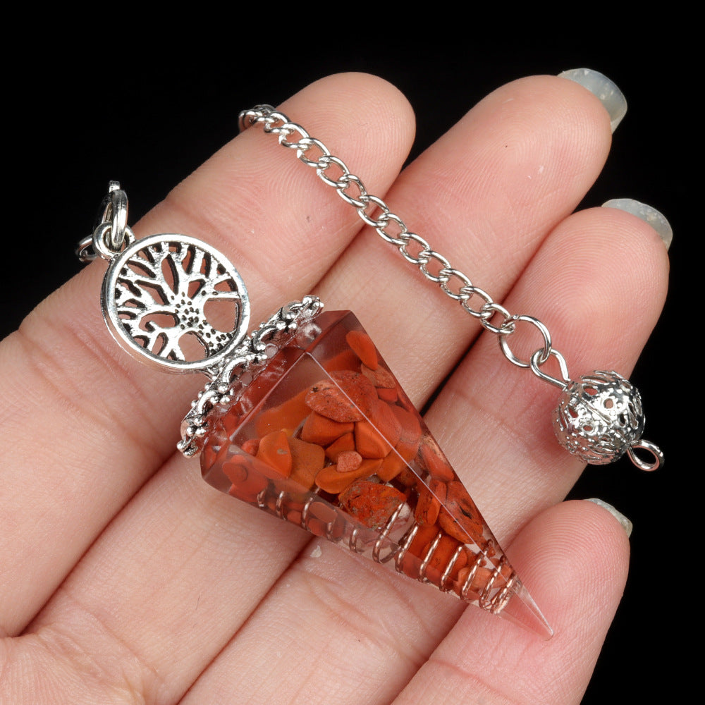 1769-Tree of Life Resin Stone Pendulum Crystal Agate Stone Resin Drip Hexagonal Cone Pendulum Cross-Border Supply