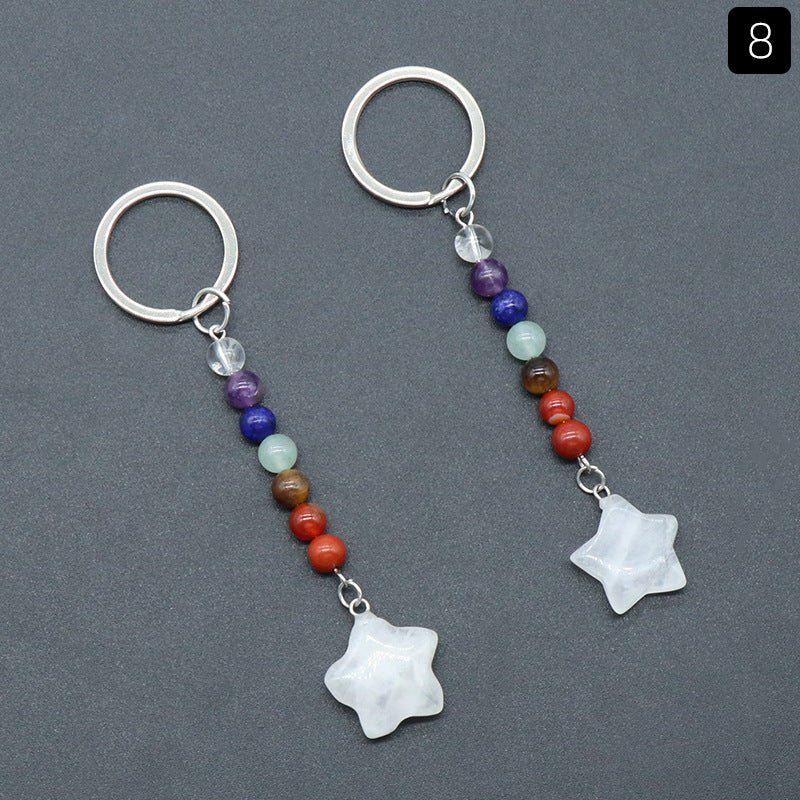 1472-Natural crystal colorful stone five-pointed star keychain pendant jewelry bag pendant diy keychain wholesale