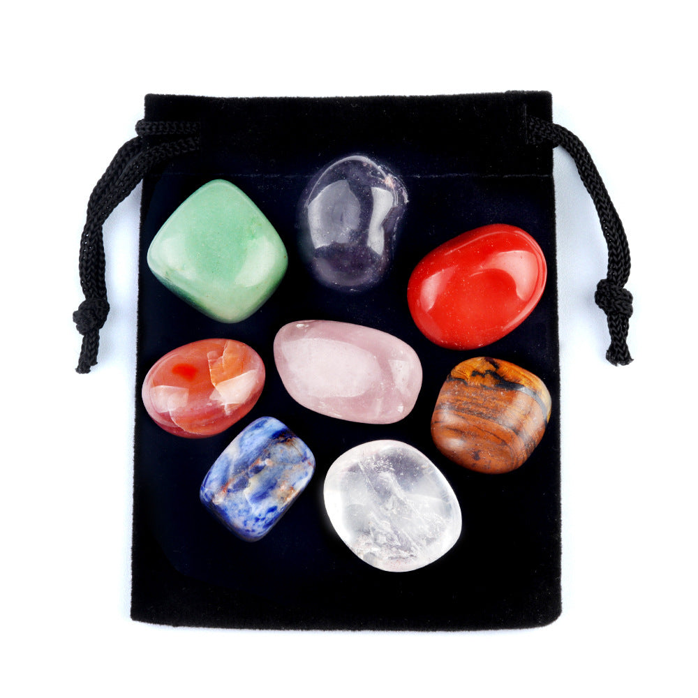 1536-Natural stone crystal agate stone seven veins irregular rolling stone colorful stone yoga stone 7/8 pieces set