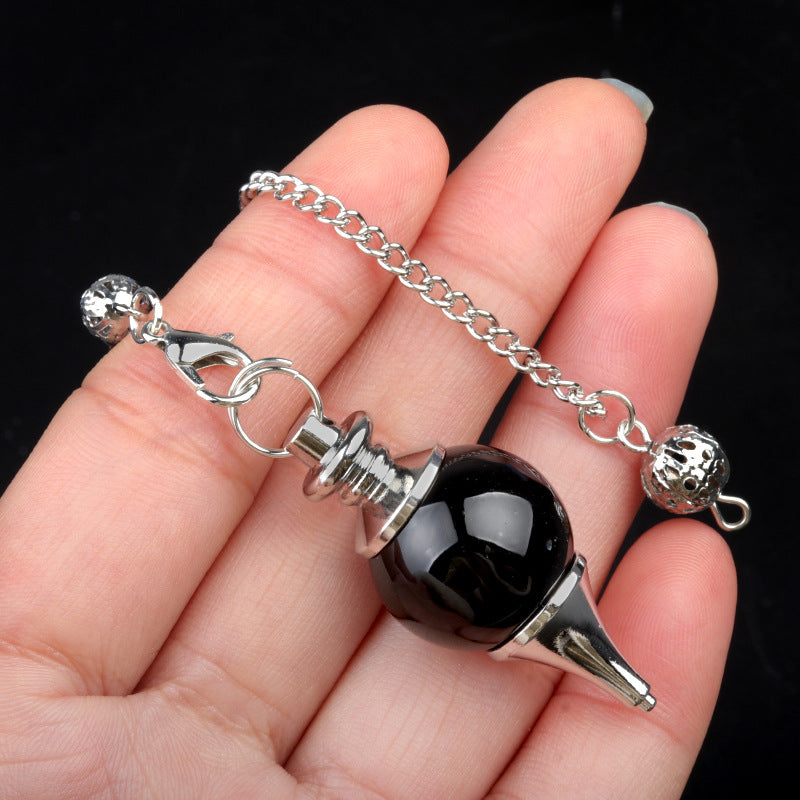 1764 - Natural Crystal Agate Semi-Precious Stone Sphere Pendulum Pendant, Detachable Three-Piece Set Pendulum Pendant Necklace