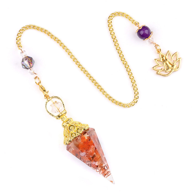 2110 - Natural Crystal Agate Stone Colorful Gravel Resin Gold Hexagonal Cone Pendulum Pendant - New Cross-Border Product