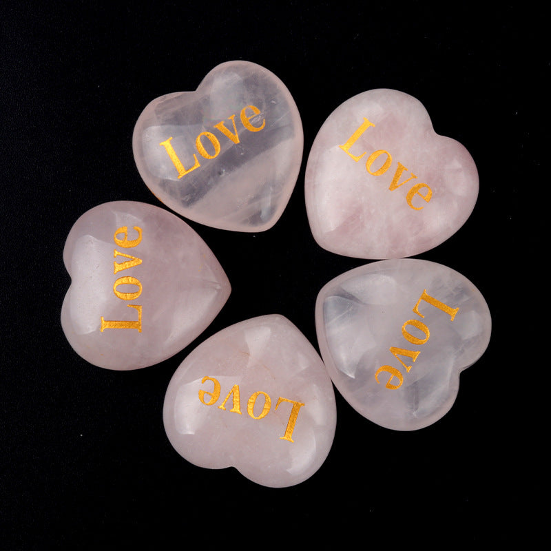 1684-Inspirational Stones Natural Pink Crystal Power Stone 30mm Love Inspiration Stone 15 Words