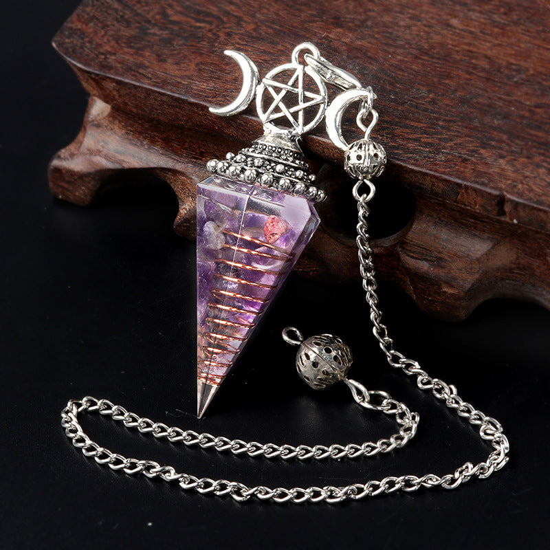 1690 - Three-Phase Moon Rainbow Stone Resin Crystal Gem Six-Sided Pendulum Chakra Pendant Cross-Border Jewelry