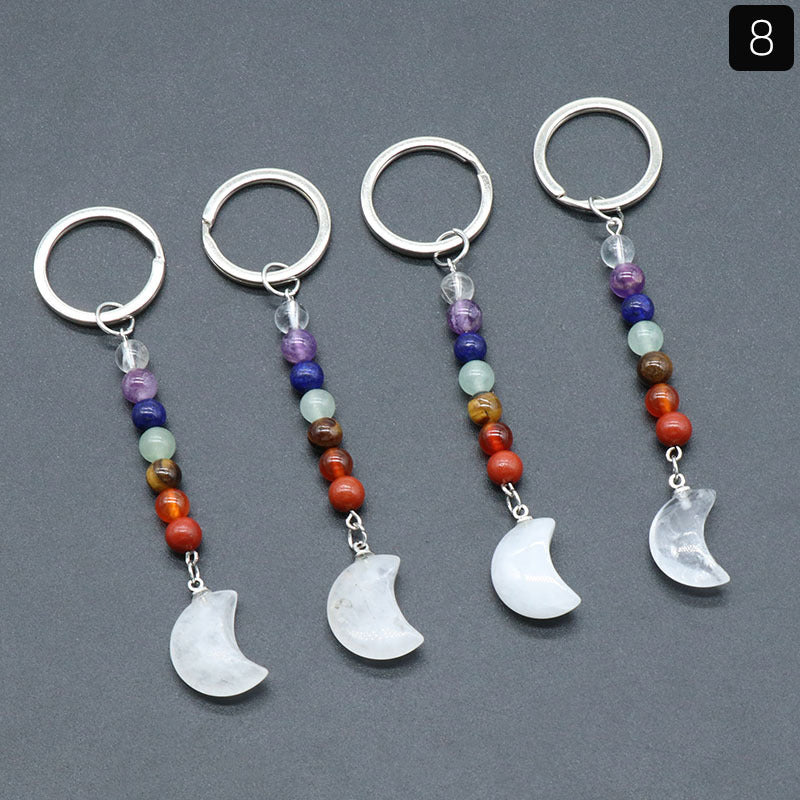 1486-Natural crystal colorful stone moon keychain bag pendant ornaments chakra keychain wholesale