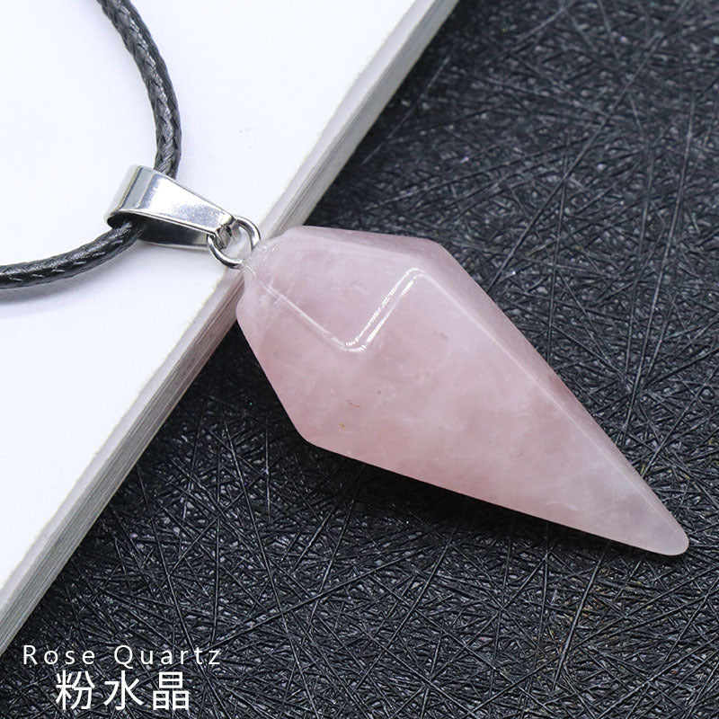 748-Natural Crystal Pendant Hexagonal Prism Conical Six-Sided Rhombus Pendulum