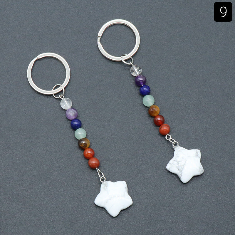 1472-Natural crystal colorful stone five-pointed star keychain pendant jewelry bag pendant diy keychain wholesale