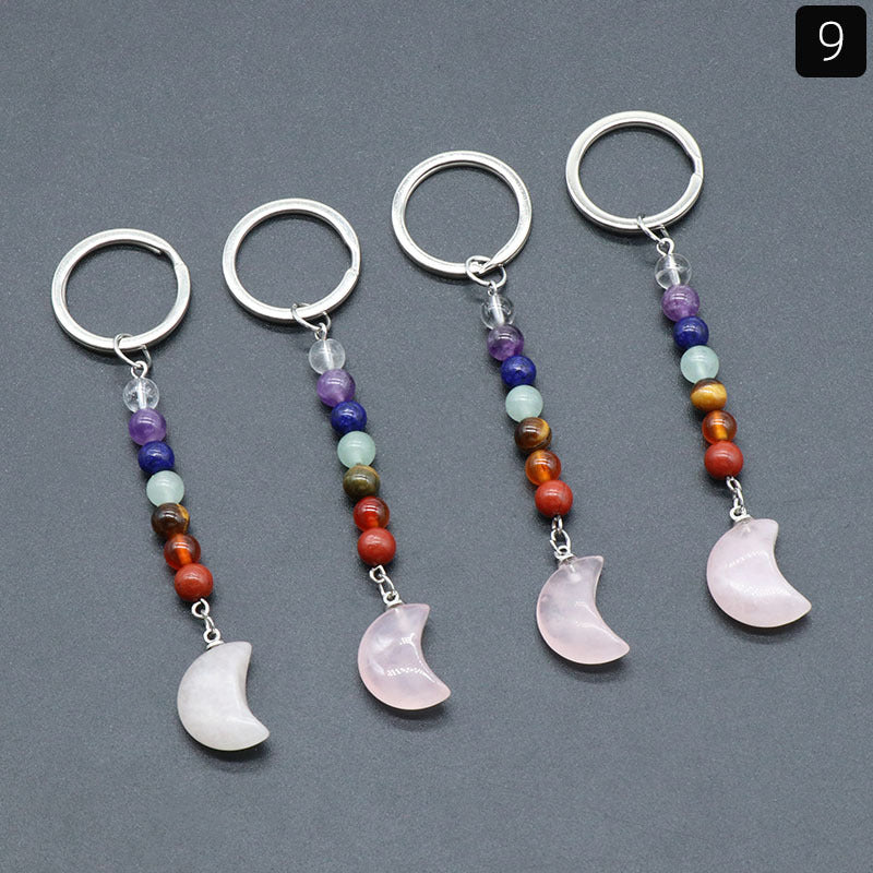 1486-Natural crystal colorful stone moon keychain bag pendant ornaments chakra keychain wholesale