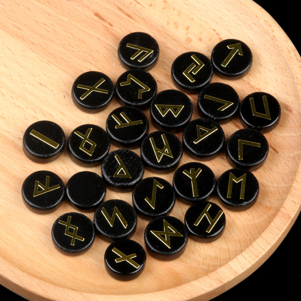 1662-25 pieces per pack Runes natural crystal agate rune letter disc set Nordic Germanic