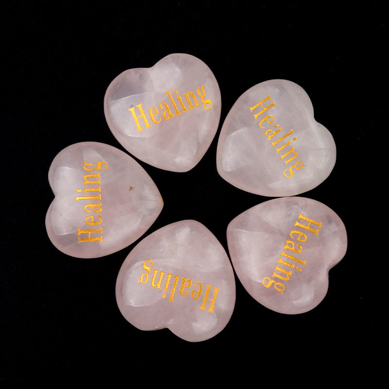 1684-Inspirational Stones Natural Pink Crystal Power Stone 30mm Love Inspiration Stone 15 Words