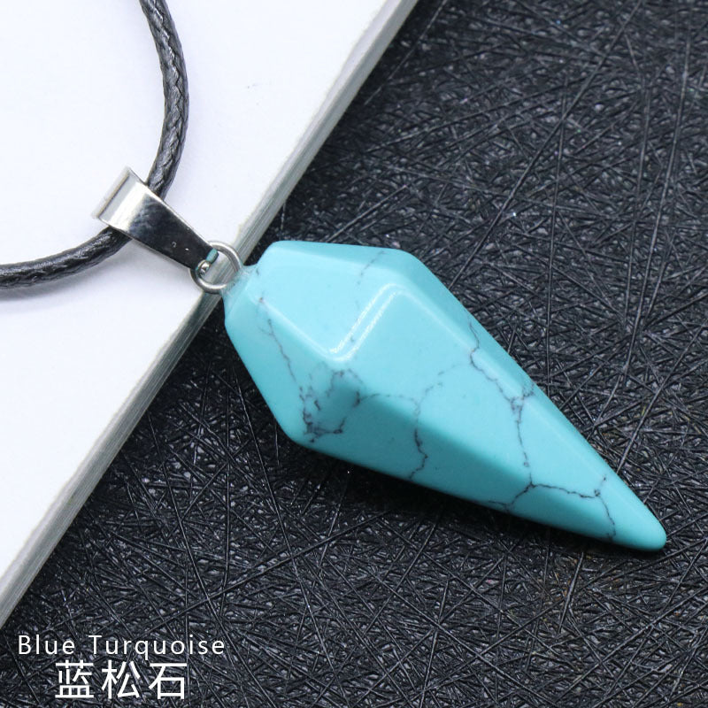 748-Natural Crystal Pendant Hexagonal Prism Conical Six-Sided Rhombus Pendulum