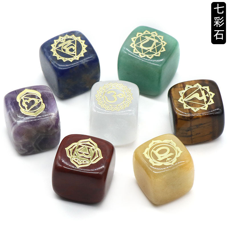 1343-Colorful square symbol model Natural crystal agate stone set 7 irregular squares Factory direct sales